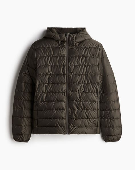 H&m Cheap Men Puffer Jackets Hooded Puffer Green Parka H&m