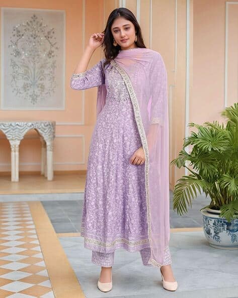 GOSRIKI Women Embroidered Anarkali Kurta Set
