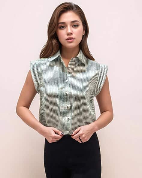 Zink London Women Striped Cotton Loose Fit Shirt