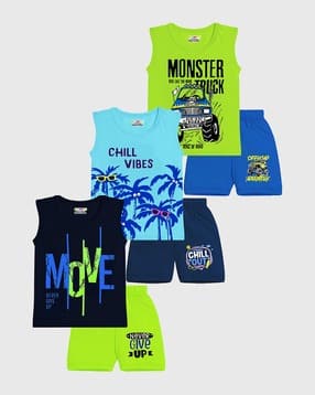 kuchipoo Pack of 3 Boys Typographic Print T-Shirts & Shorts-picture-26
