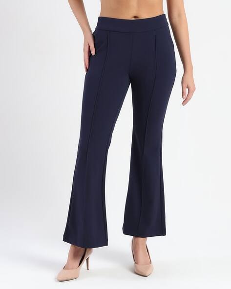 Womens Trousers Navy Side Zip Trousers Shein Single Pleat Striped