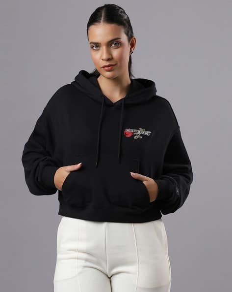 Buy CONVERSE Female Thorned Rose Cropped Hoodie Online | Ajio.com