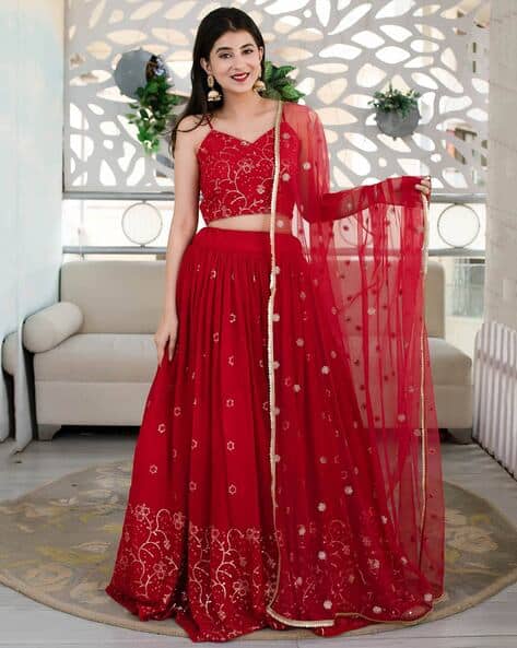 TANUKA Women Embroidered Lehenga Choli Set with Dupatta