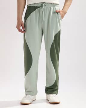 men colourblock straight track pants with insert pockets