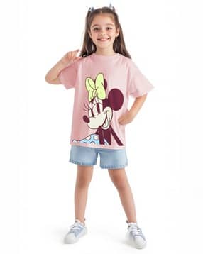 nauti nati Girls Minnie-Mouse Print Regular Fit Round-Neck T-Shirt-picture-13