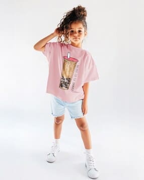 nauti nati Girls Graphic Print Regular Fit Round-Neck T-Shirt-picture-31