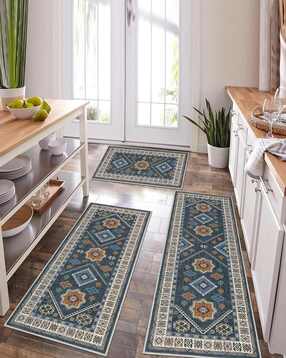 aazeem  Non Skid Washable Set of 3 Abstract Floral Ikat Ethnic Pattern Kitchen Mats for Floor -picture-15