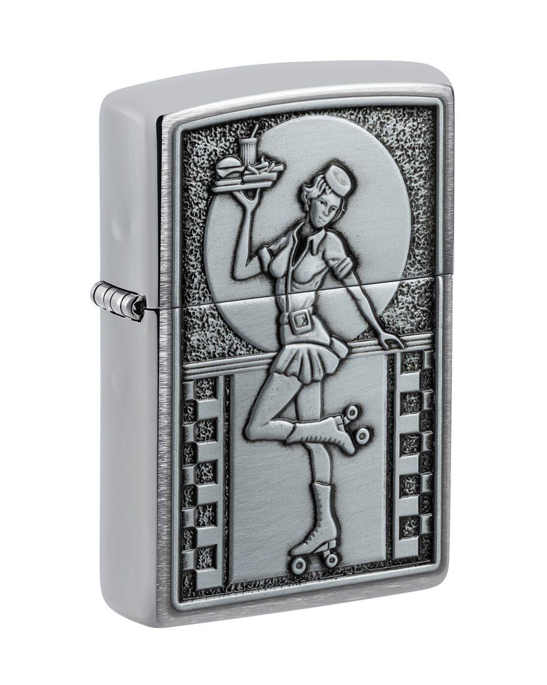 Buy ZIPPO Zippo Roller Waitress Emblem Brushed Chrome Windproof