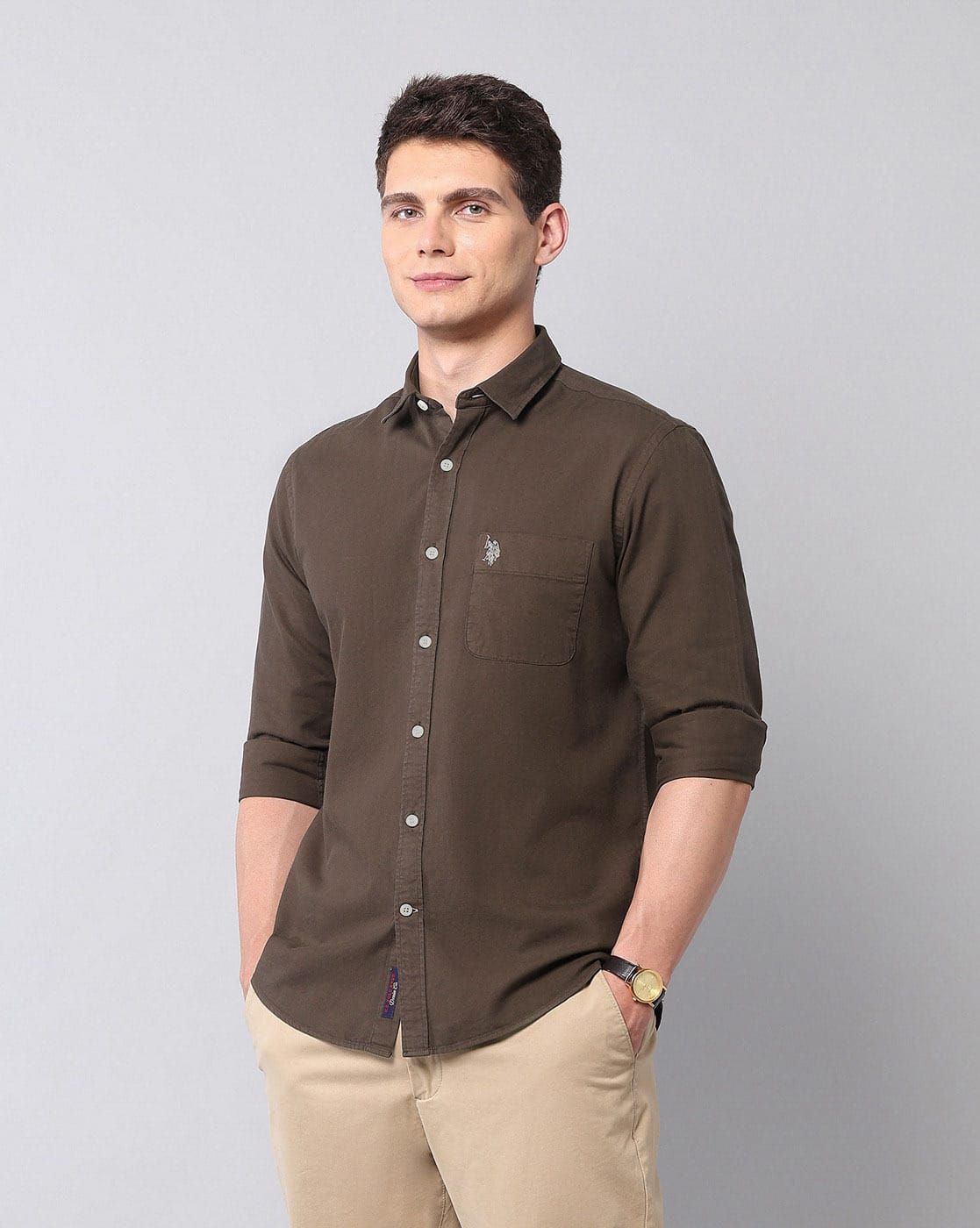 Men Slim Fit Shirt with Spread Collar deal from ajio