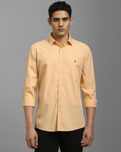 LOUIS PHILIPPE Men Logo Embroidered Slim Fit Shirt with Curved Hem