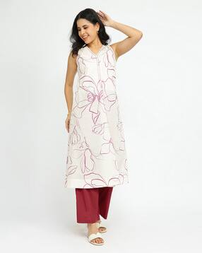 pink fort Women Floral Print A-Line Cotton Kurta Set-picture-41