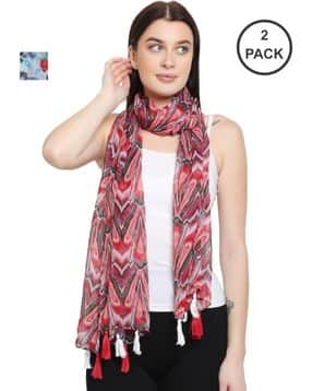 stole villa Pack of 2 Women Floral Print Scarves with Tassels-picture-49