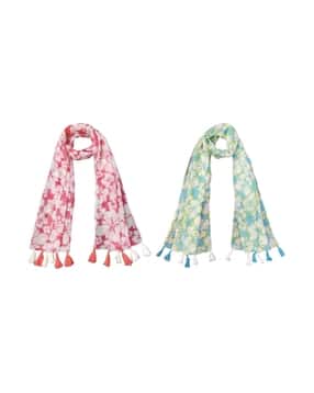 stole villa Pack of 2 Women Floral Print Scarves with Tassels-picture-25