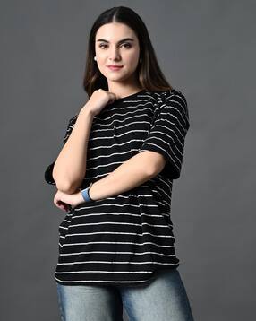 oyeebro Women Relaxed Fit Cotton Stripes T-shirt-picture-38