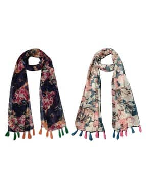 stole villa Pack of 2 Women Floral Print Scarves with Tassels-picture-36