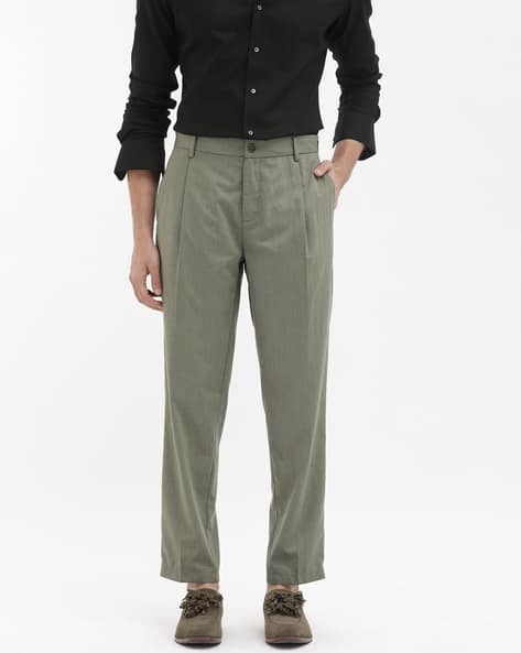 Men Relaxed Fit Flat-Front Trousers