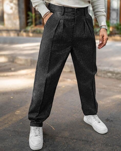 Men Pleated Baggy Fit Trousers