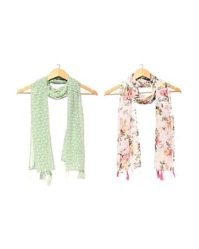 stole villa Pack of 2 Women Floral Print Scarf with Tasselled Border-picture-35