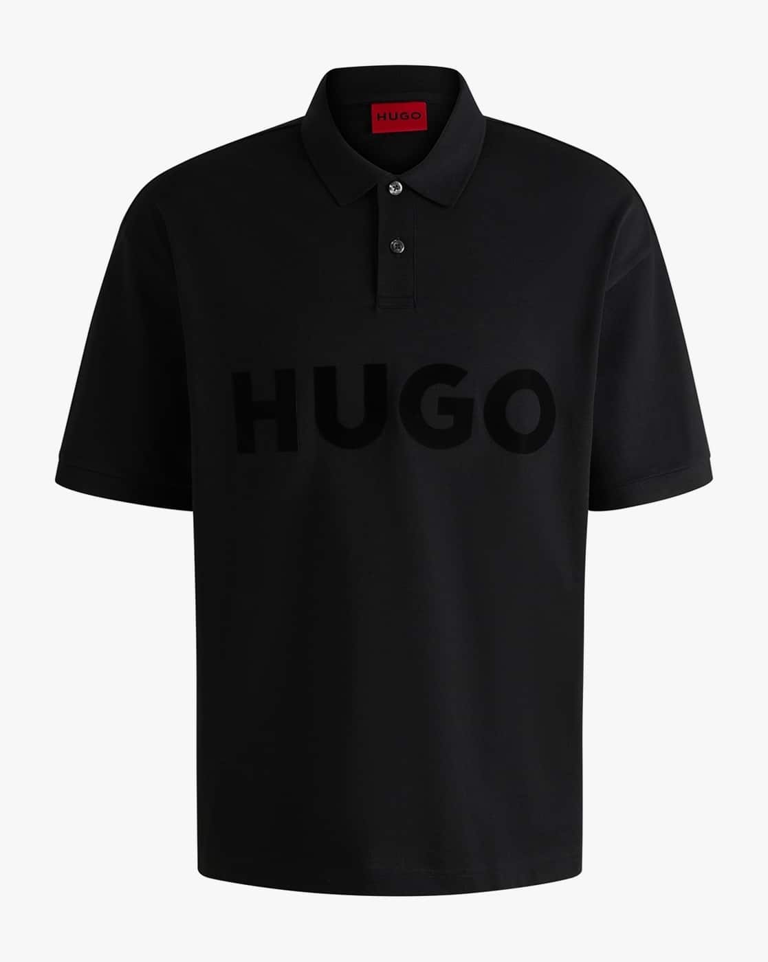 Buy HUGO Tonal Logo Print Oversize Cotton Polo T-Shirt Black