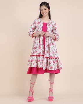 xqsee Girls Floral Print Fit & Flare Dress-picture-21