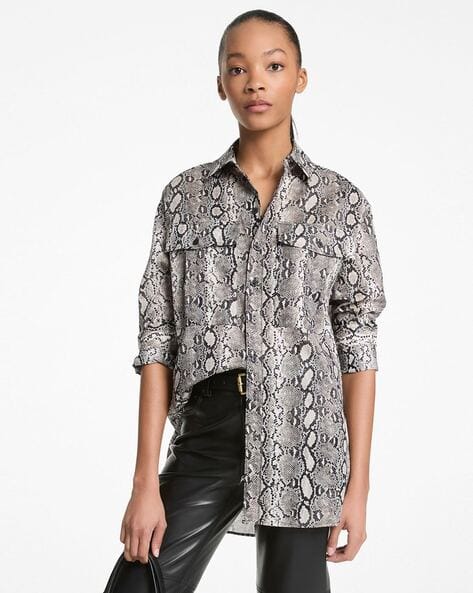 paisley georgette tie neck shirt