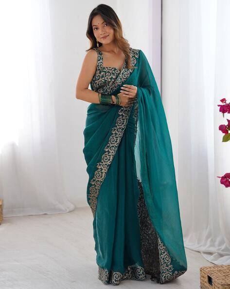 Ri-wah Women Traditional Saree with Unstitched Blouse Piece