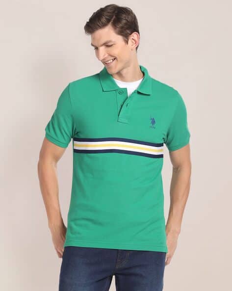 U.S. Polo Assn. Regular Fit Striped Polo T-Shirt with Brand Embroidery