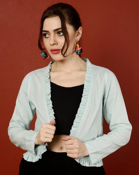 Ajio Aqua Shrug Floral Print Long Shrug