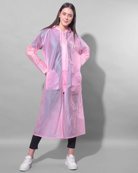 Long Raincoat with Button Closure