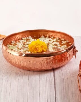 the home co Brass Copper Plated Beautifully Lotus Etched Urli - Large-picture-11