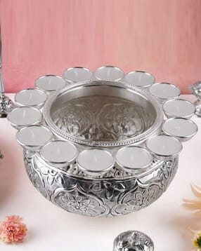 the home co Brass Silver Plated Chittai Urli with Diya-picture-42