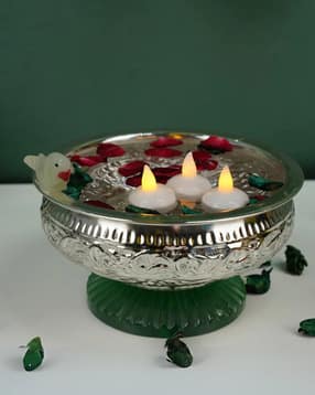 the home co Brass Silver-Plated Peacock Handi Urli-picture-23