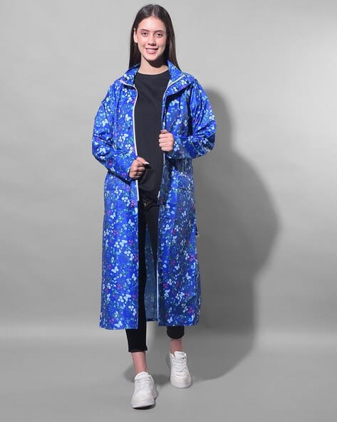 Women Floral Print Raincoat with Full Sleeves