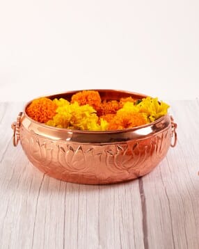 the home co Brass Copper Plated Beautifully Lotus Urli-picture-26