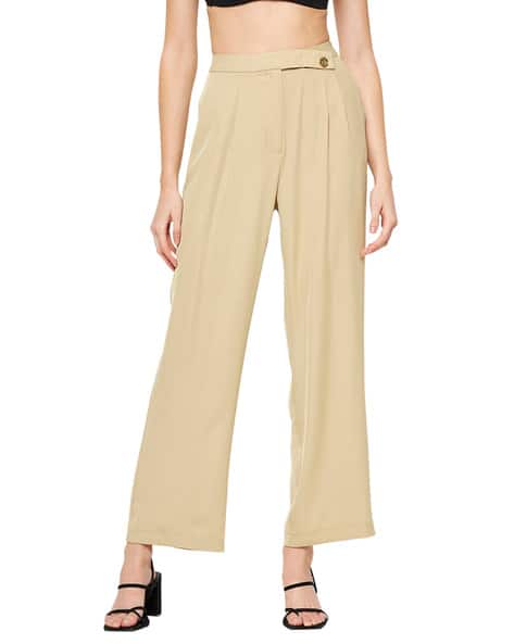 MADAME Women Straight Fit Pleat-Front Pants