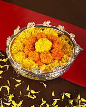 the home co Brass Silver-Plated Elephant Urli - 8"-picture-11