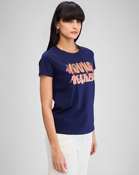 SPYKAR Women Typographic Print Regular Fit Crew-Neck T-Shirt