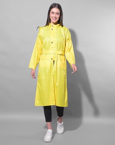 Long Raincoat with Button Closure