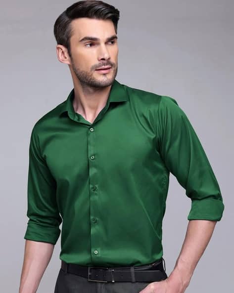 green emerald velvet dress Mens Shiny Silky Vibrant Green Satin High Collar French Cuff Shirt Sangi Sebastian Coll. XLarge