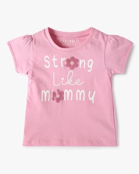 Girls Typographic Print Regular Fit Round-Neck Cotton T-Shirt