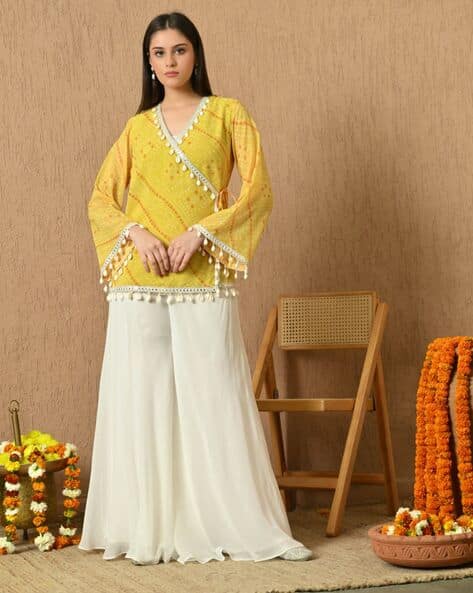 KELIN Women Tie & Dye Angrakha Kurta Sharara Set