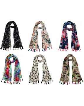 stole villa Pack of 6 Women Floral Print Scarves with Tassels-picture-15