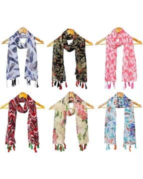 stole villa Pack of 6 Women Floral Print Scarves with Tassels-picture-36