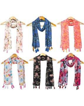 Pack of 6 Women Floral Print Scarves with Tassels-image-18
