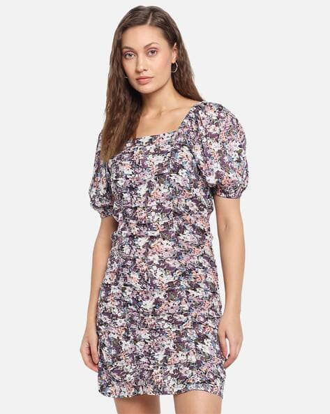 LEIA Women Floral Print Ruched Bodycon Dress