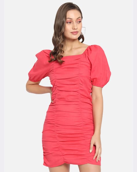 LEIA Women Square-Neck Ruched Bodycon Dress