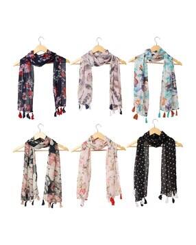 stole villa Pack of 6 Women Floral Print Scarfs with Tassels-picture-23