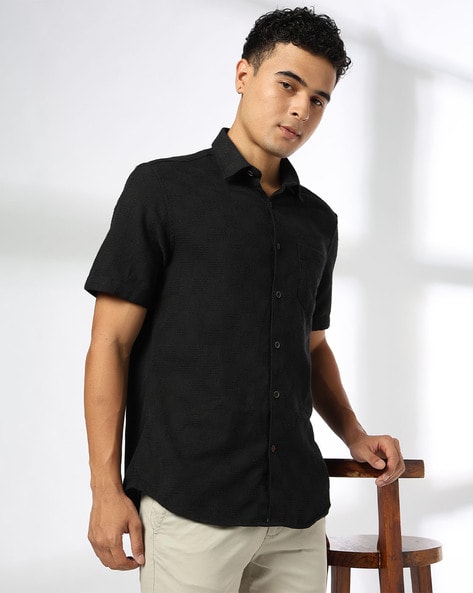 Men Self-Weaved Slim Fit Shirt