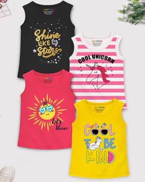 trampoline Pack of 4 Girls Graphic Regular Fit Round Neck T-Shirt-picture-37