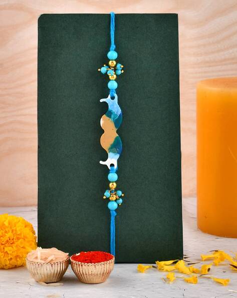 Aapno Rajasthan Beaded Tie-Up Rakhi with Roli Chawal & Greeting Card Set
